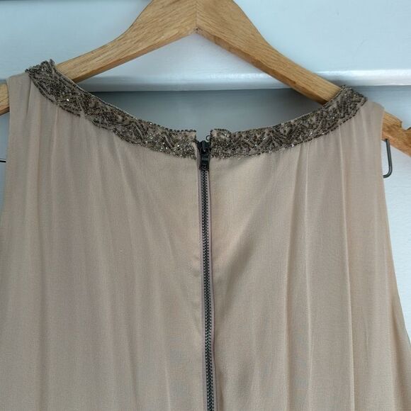 Alice & Olivia Silk Cream Natural Beaded Sheath Dress Knee Length NWT Size 10 - Picture 8 of 9
